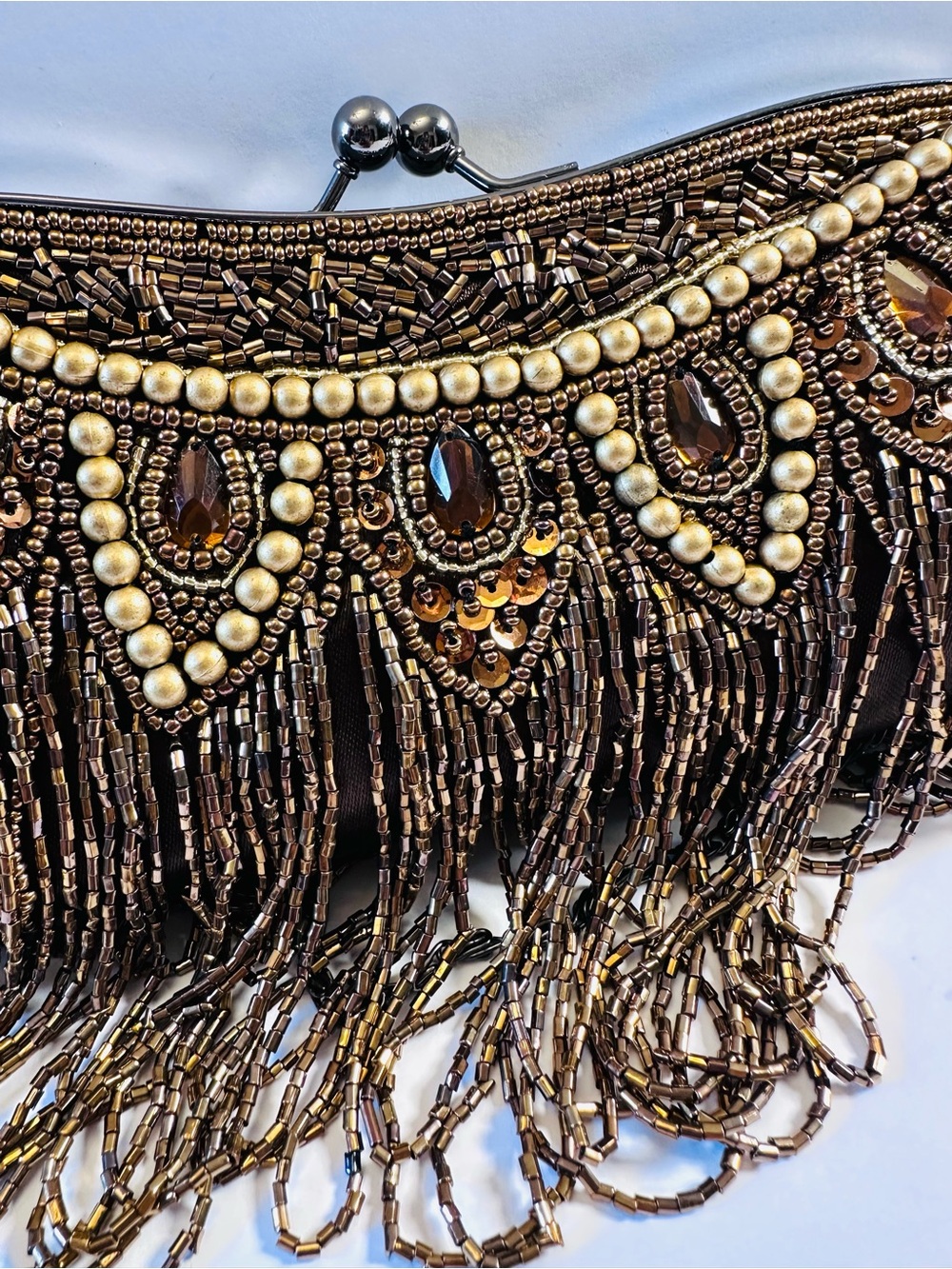 Bronze/Brown Beaded Kiss Lock Evening bag/Purse NWT - Picture 7 of 11